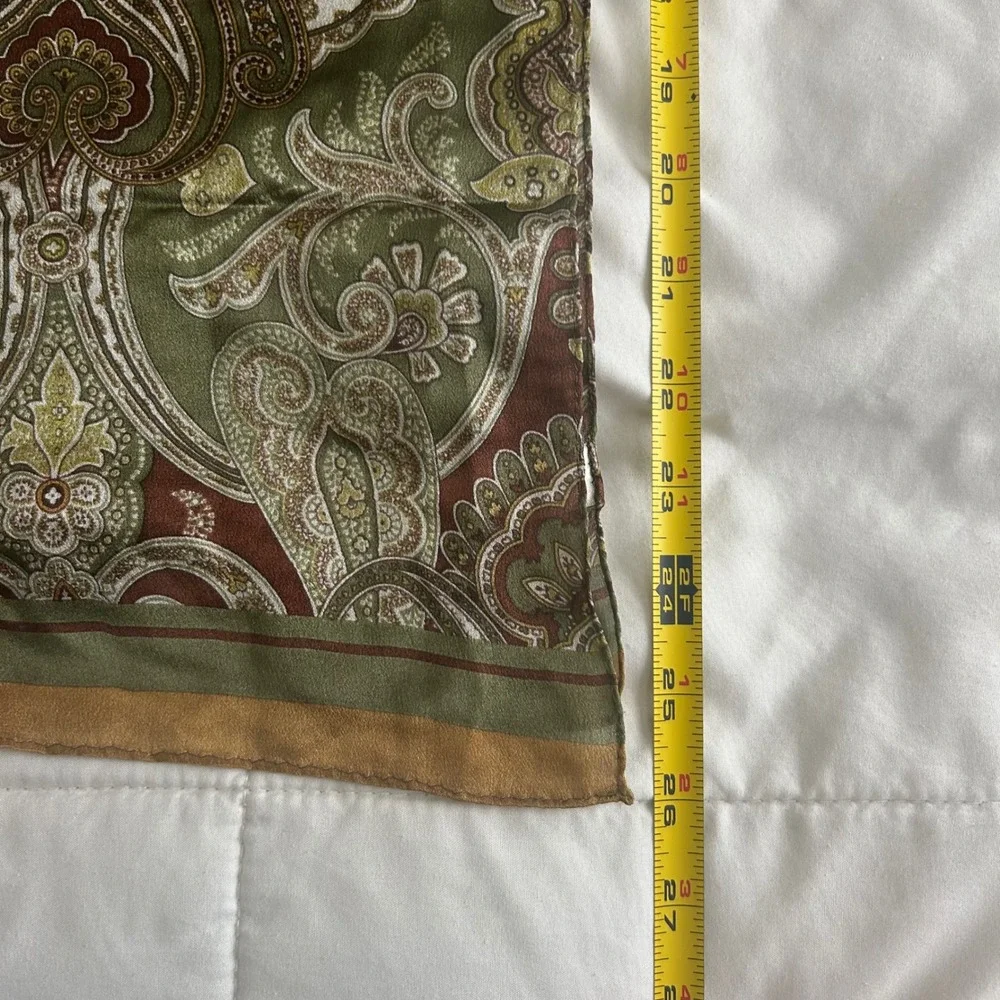 Jones New York Silk Scarf Green Brown Paisley Print Old Money Heritage 52x10